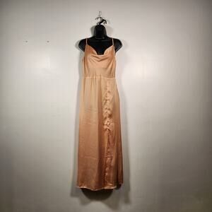 BAEVELEY Midi Maxi Cowl Neck Slip Dress Womens M Orange Apricot Checkerboard NEW